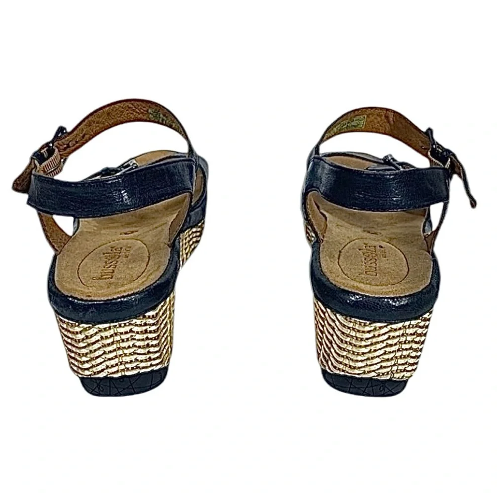 Bussola Trinidad Teagan Women’s Black Leather Woven Wedge Sandals 7.5 EUC